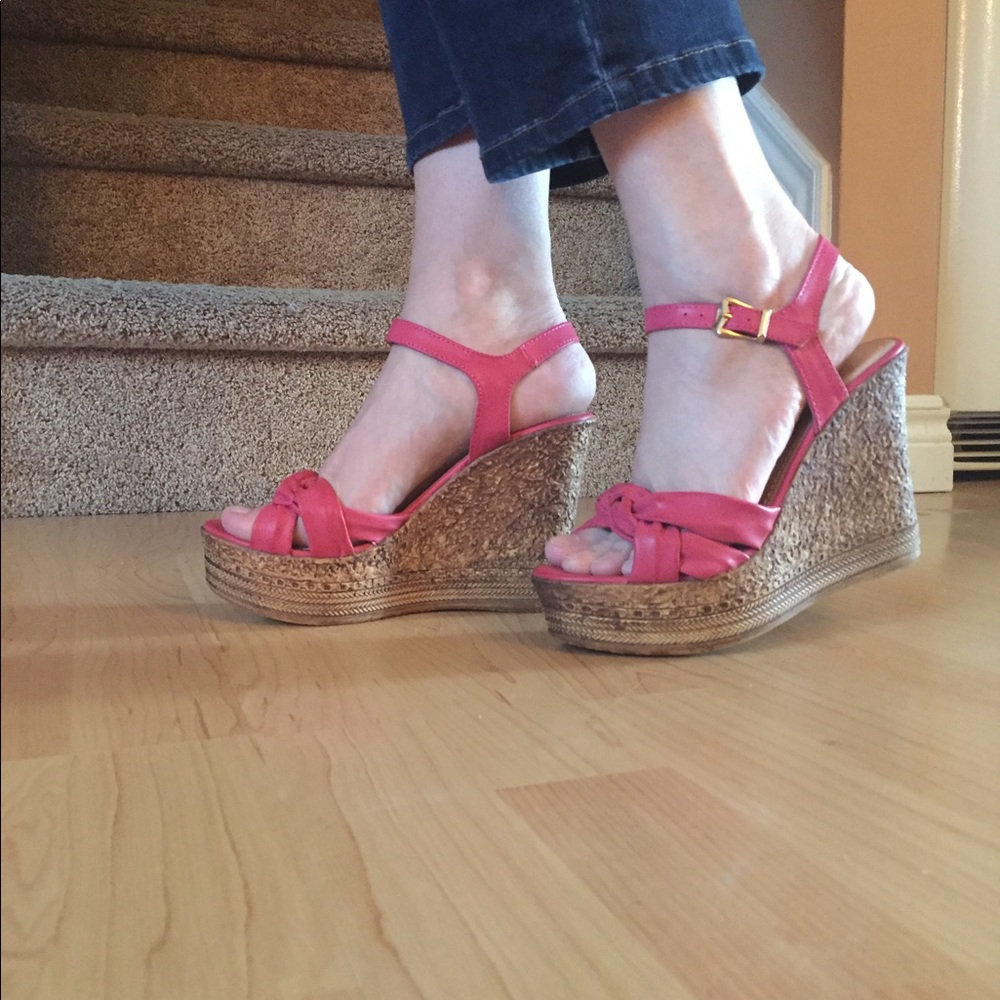 Pink wedge sandals